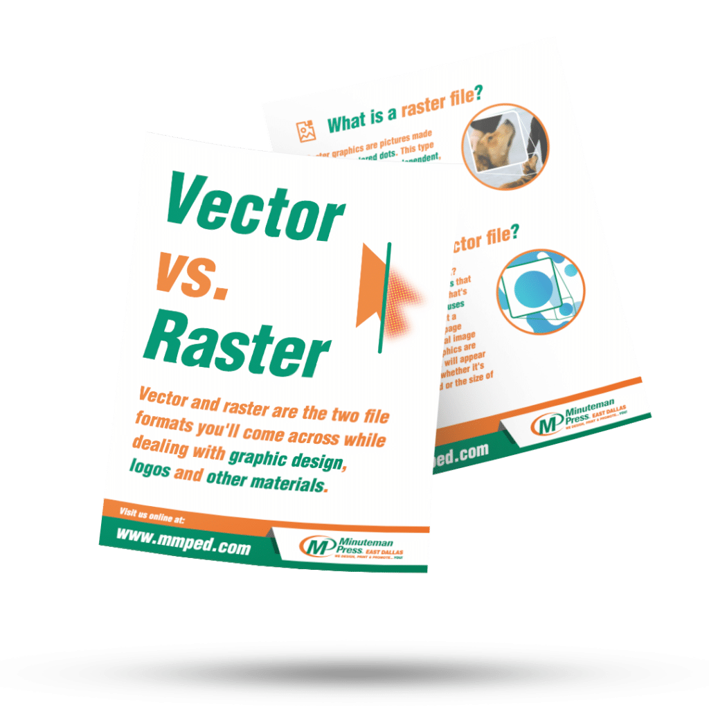 Two pieces of paper floating containing Vector vs Raster guide